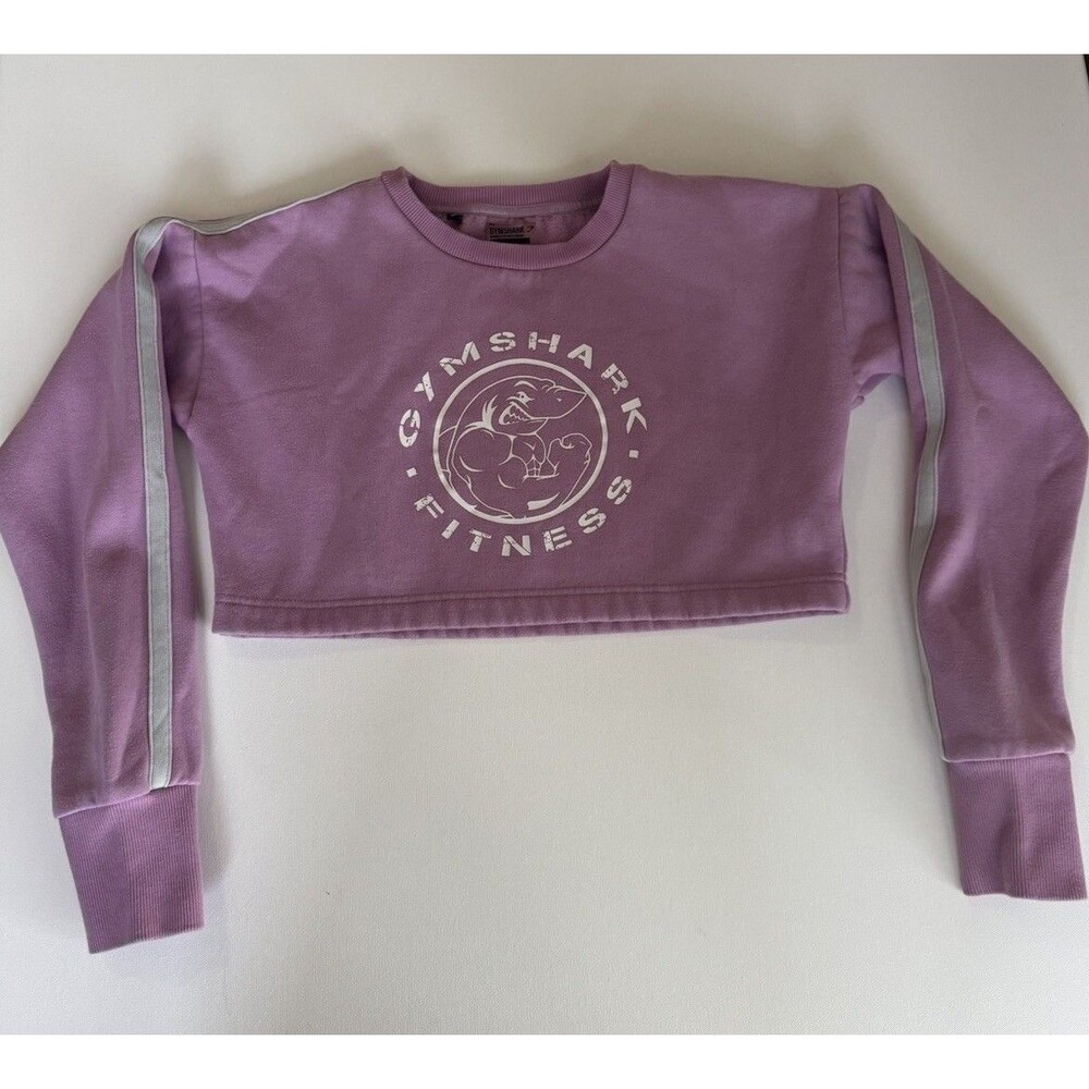 Gymshark Women's Cropped Sweater Long Sleeve Logo Purple Lavender Size Small